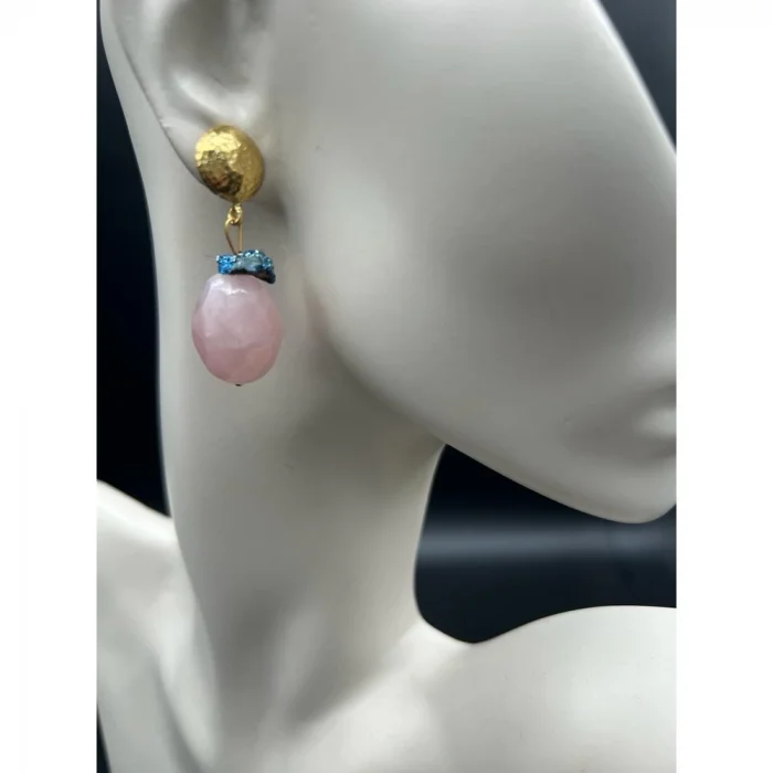 Pembe Kuvars Druze Kristali Küpe