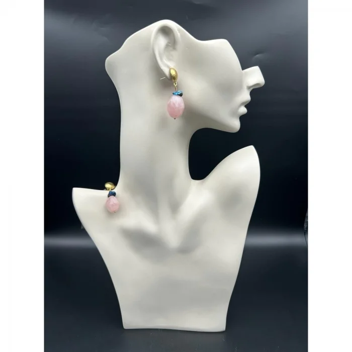 Pembe Kuvars Druze Kristali Küpe