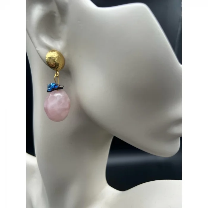 Pembe Kuvars Druze Kristali Küpe