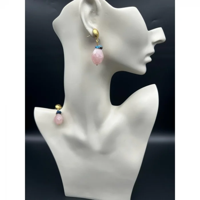 Pembe Kuvars Druze Kristali Küpe