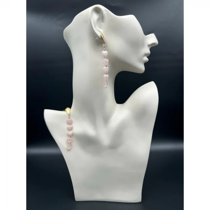 Pembe Kuvars Kalp Model Küpe