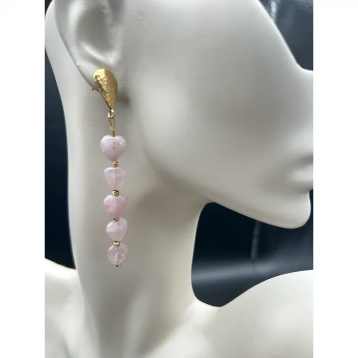 Pembe Kuvars Kalp Model Küpe