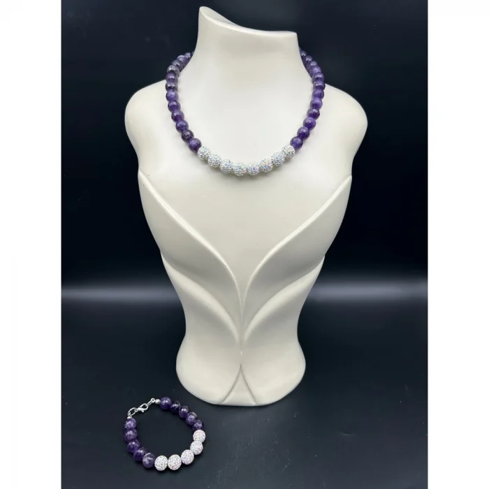 Ametist Zirkon Taşlı Kolye ve Bileklik Set