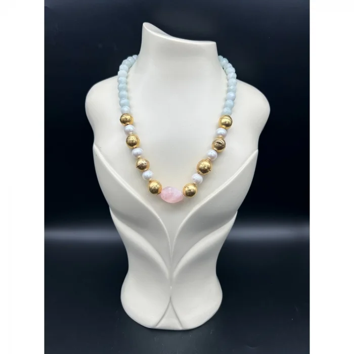 Aquamarin İnci Kuvars Kolye