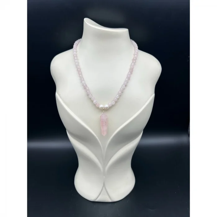 Pembe Kuvars İnci Çivi Uçlu Kolye