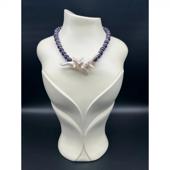 Barok İnci Ametist Kolye ve Bileklik Set