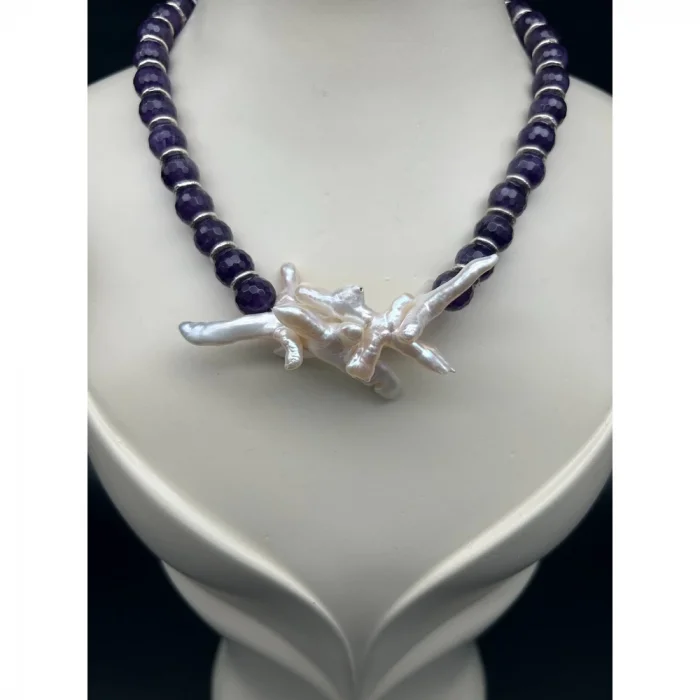 Barok İnci Ametist Kolye ve Bileklik Set