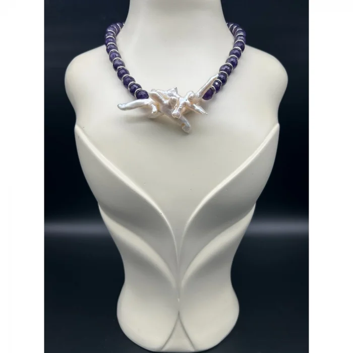 Barok İnci Ametist Kolye ve Bileklik Set