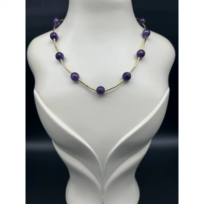 Ametist Gold Kolye Ve Bileklik Set