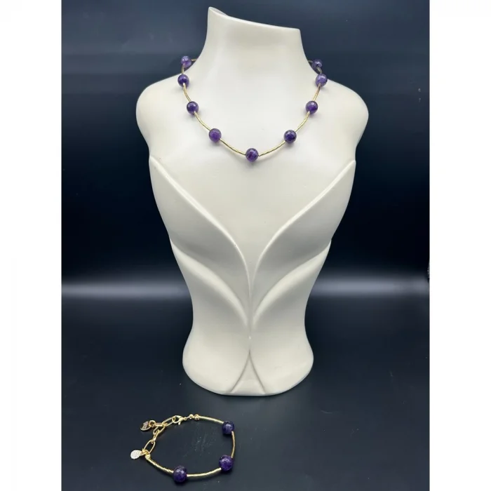 Ametist Gold Kolye Ve Bileklik Set