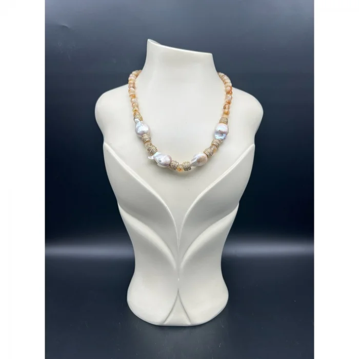 Barok İnci Sitrin Kolye ve Bileklik Set