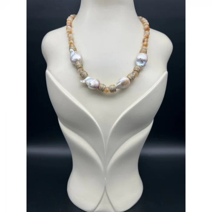 Barok İnci Sitrin Kolye ve Bileklik Set