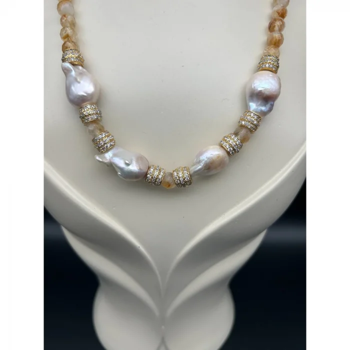 Barok İnci Sitrin Kolye ve Bileklik Set