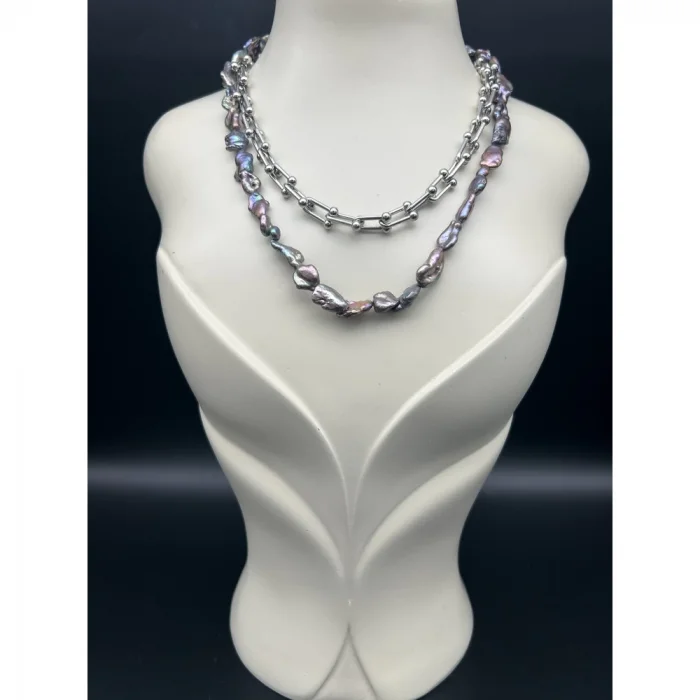 Antrasit İnci Tiffany Zincir Kolye