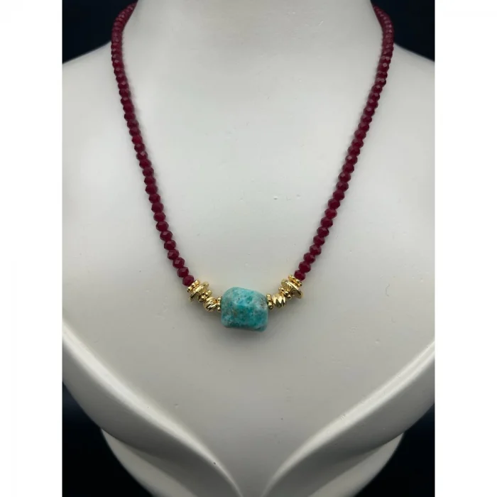 Amazonit Kristal Boncuk Kolye