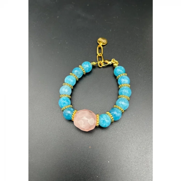 Pembe Kuvars Mavi Kuvars Kolye ve Bileklik Set