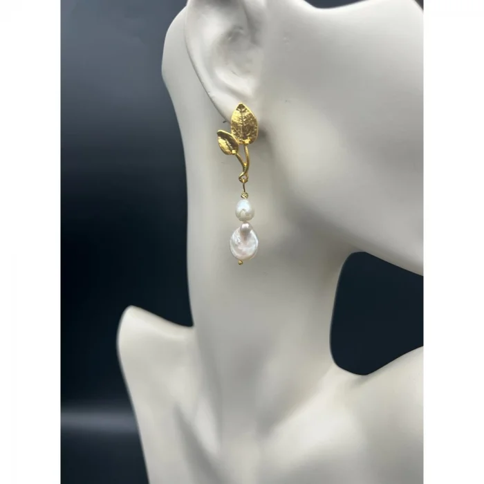 Barok İnci Yaprak Küpe