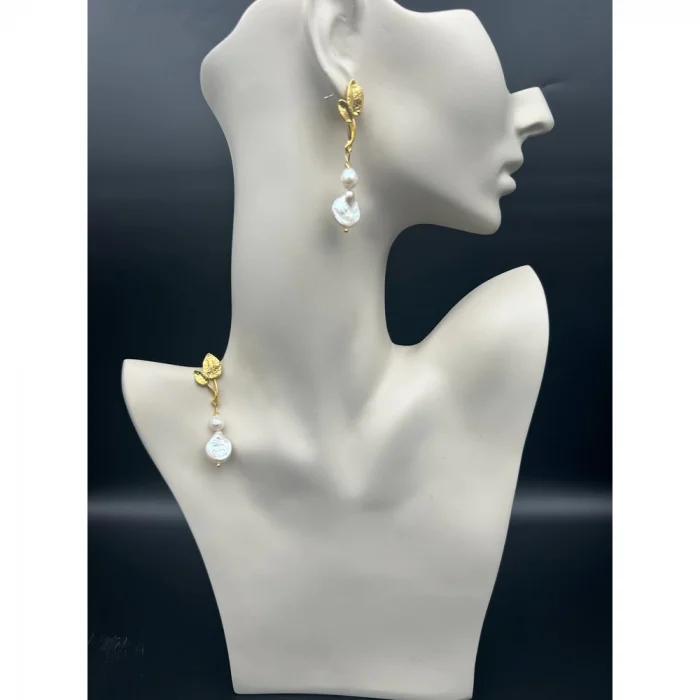 Barok İnci Yaprak Küpe