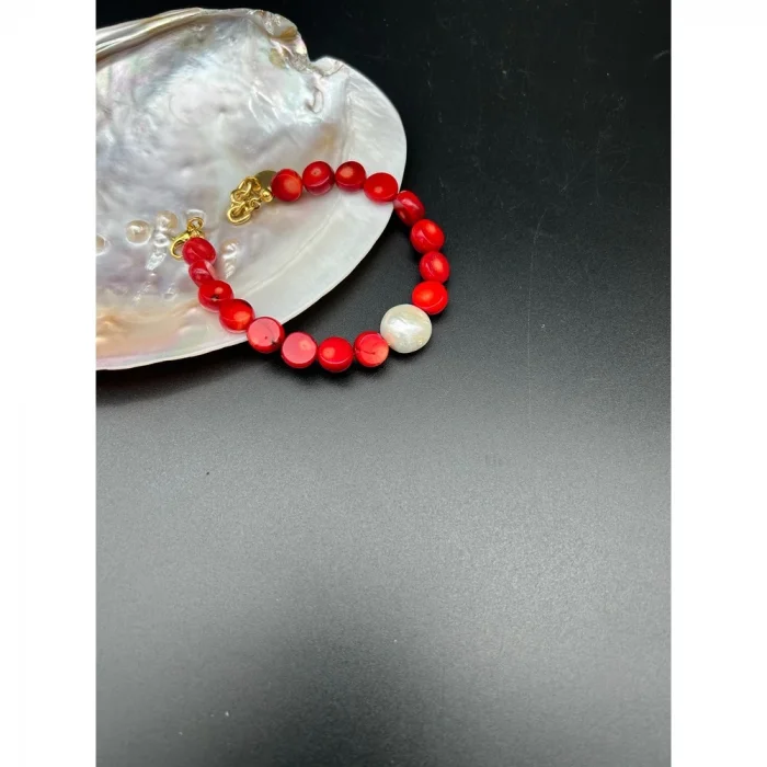 Barok İnci Yassı Mercan Bileklik