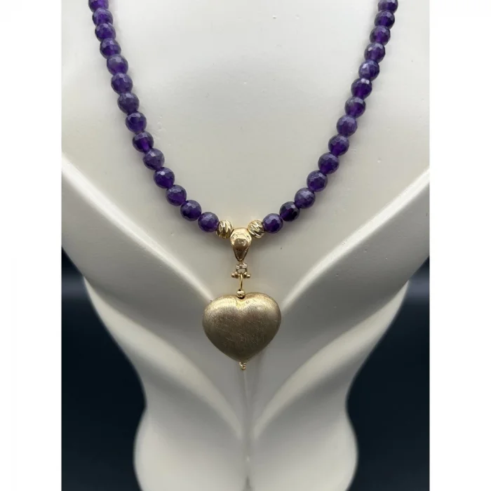 Ametist Eskitme Kalp Uçlu Kolye