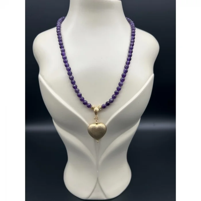 Ametist Eskitme Kalp Uçlu Kolye