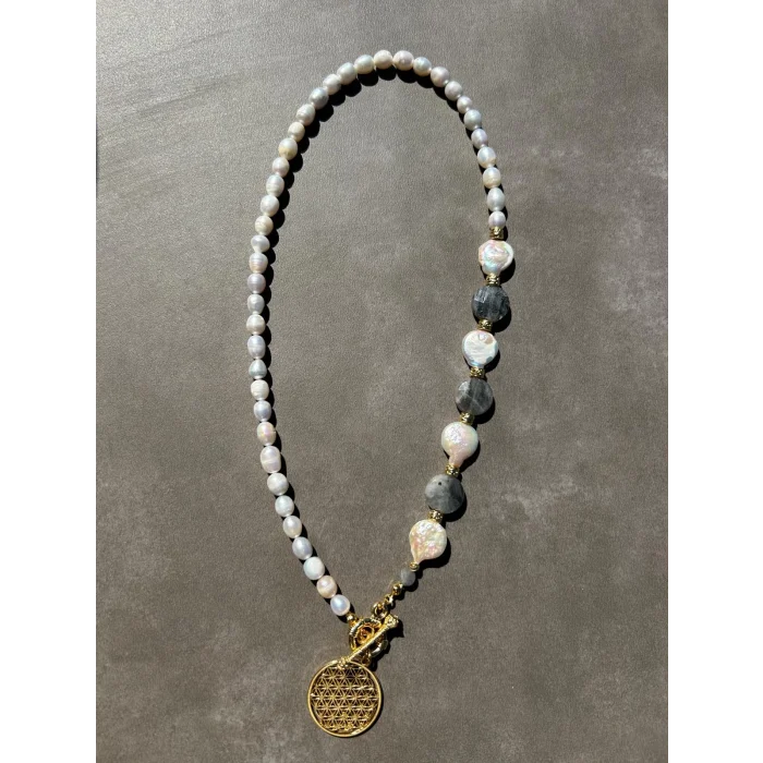 İnci Labradorit Kolye ve Bileklik Set