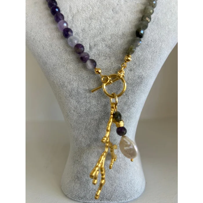 Ametist Labradorit Gold Kolye