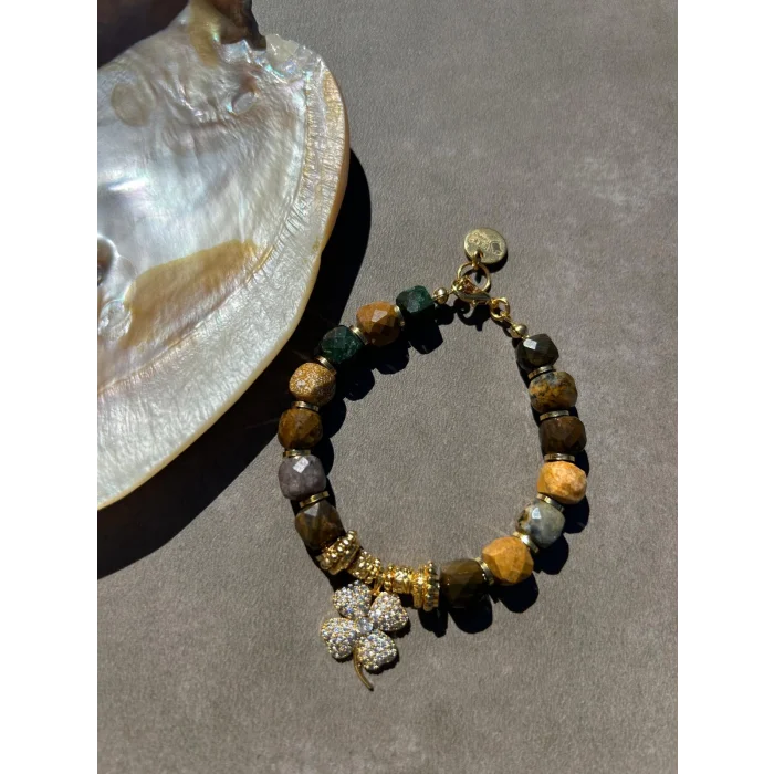 Ağaç Akik Yonca Uçlu Bileklik