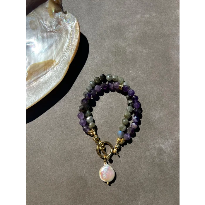 Barok İnci Ametist Labradorit İkili Bileklik