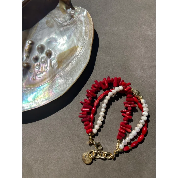 İnci Mercan Çoklu Bileklik