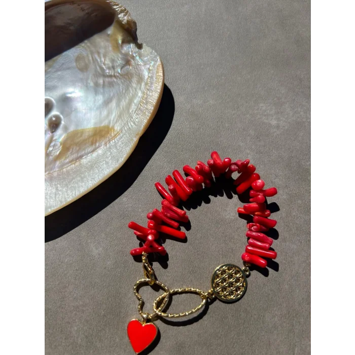 Mercan Hayat Ağacı Kalp Bileklik