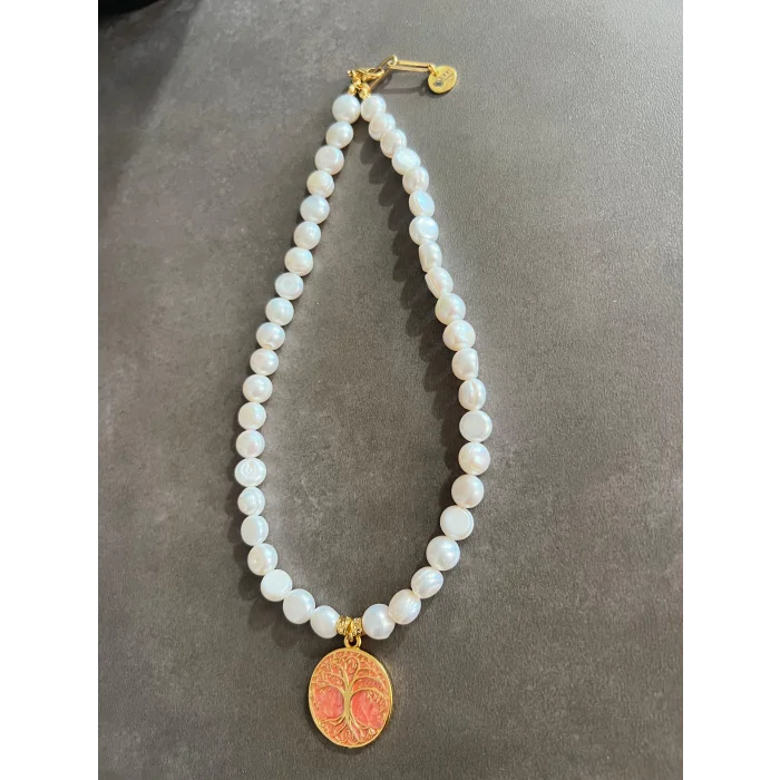 İnci Hayat Ağacı Uçlu (Kırmızı) Kolye