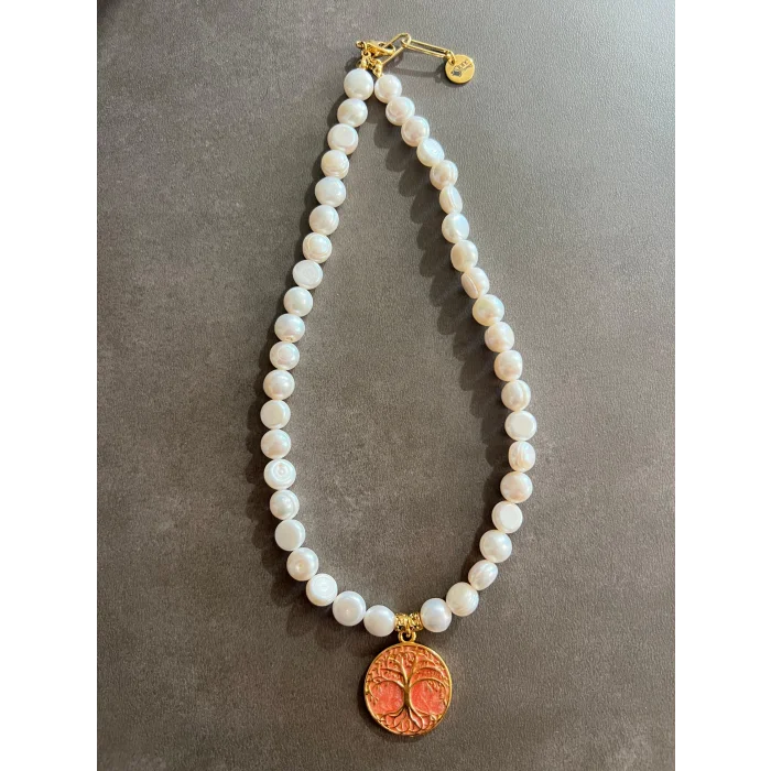 İnci Hayat Ağacı Uçlu (Kırmızı) Kolye