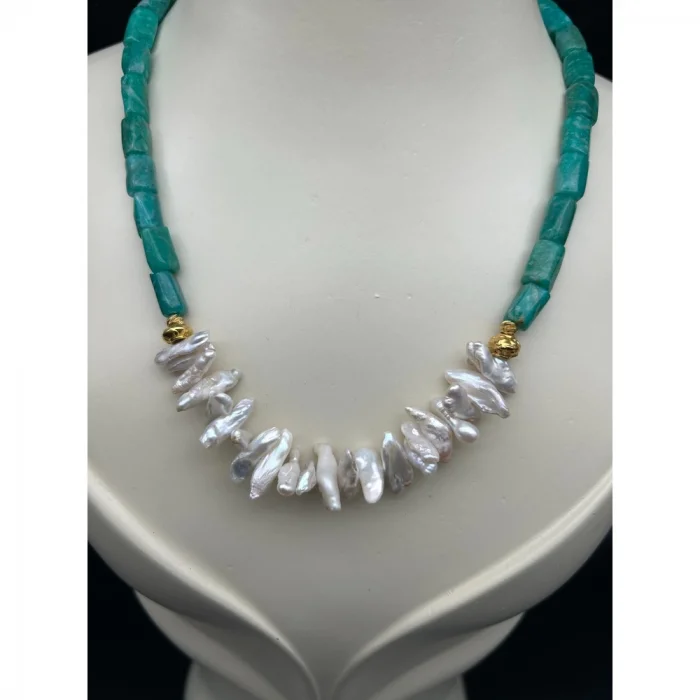 Amazonit Sakız İnci Kolye