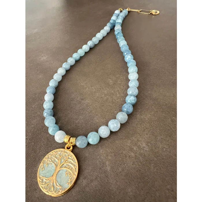 Aquamarine Hayat Ağacı Uçlu Kolye