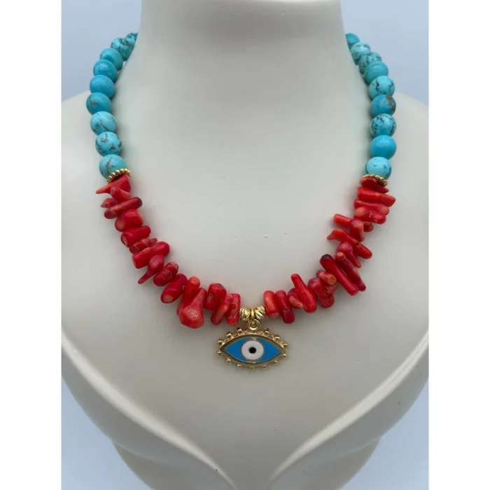 Göz Turkuaz Mercan Kolye