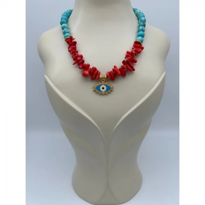 Göz Turkuaz Mercan Kolye