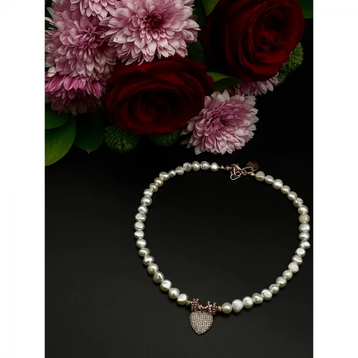 İnci Zirkon Kalp Uçlu Kolye