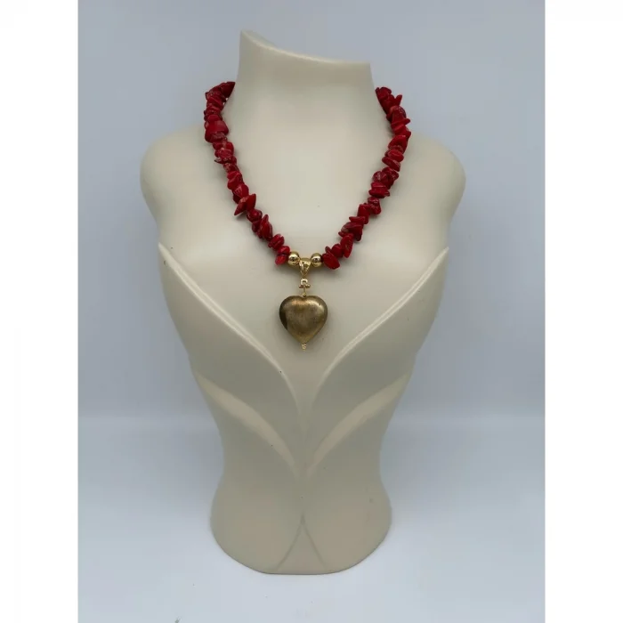 Kırık Mercan ESkitme Kalp Uçlu Kolye