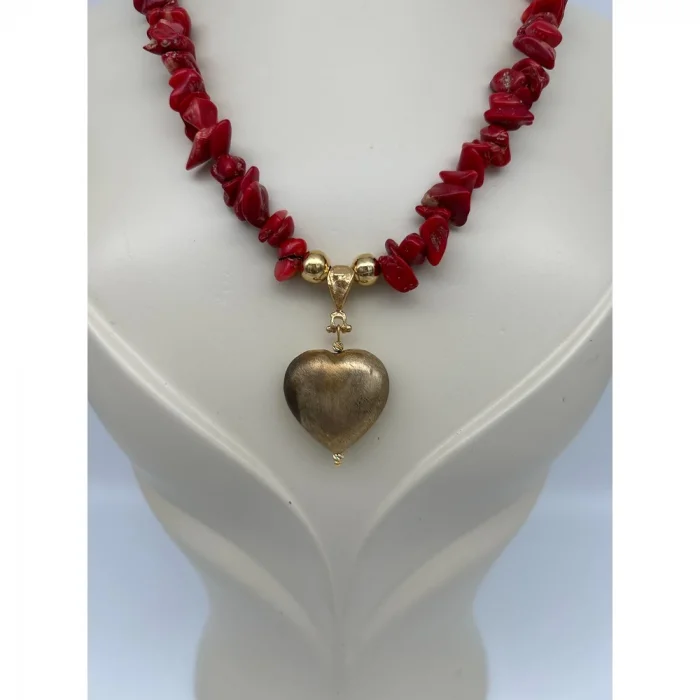 Kırık Mercan ESkitme Kalp Uçlu Kolye