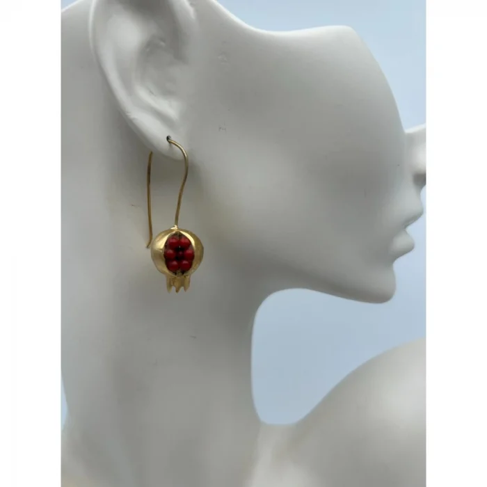 Kristal Kesim Kırmızı Doğal Taşlı Nar Tasarım Küpe