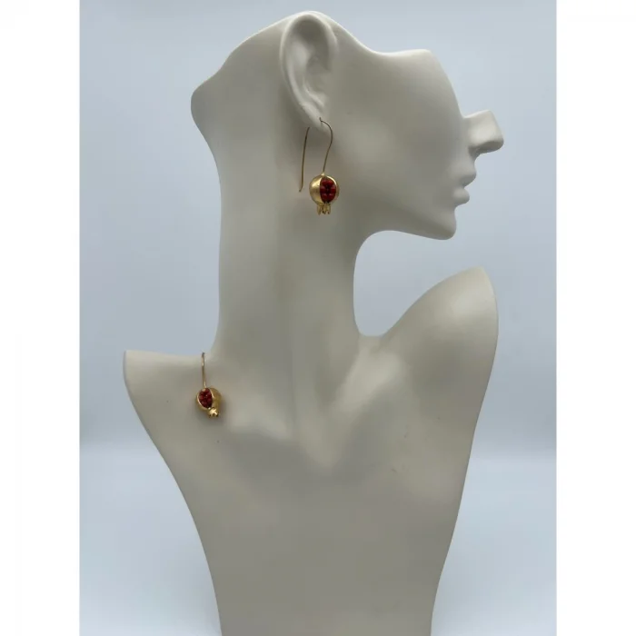 Kristal Kesim Kırmızı Doğal Taşlı Nar Tasarım Küpe