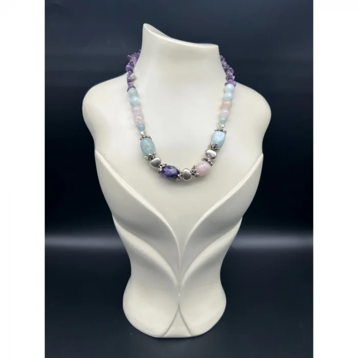 Morganit Kuvars Aqua Marine Ametist Kolye