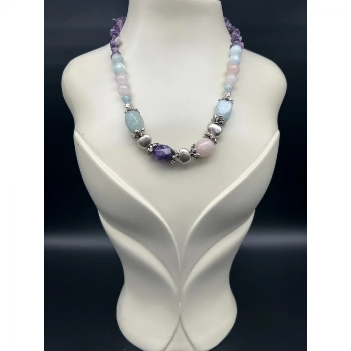 Morganit Kuvars Aqua Marine Ametist Kolye