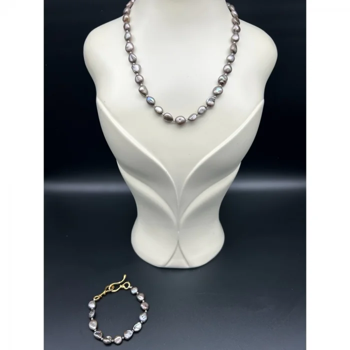 Antrasit İnci Kolye ve Bileklik