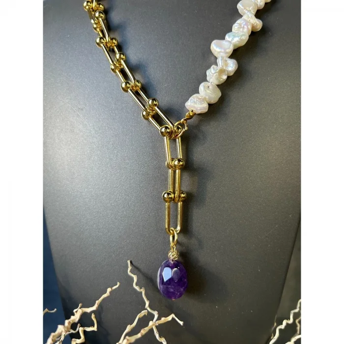 Tiffany Zincir İnci Ametist Kolye
