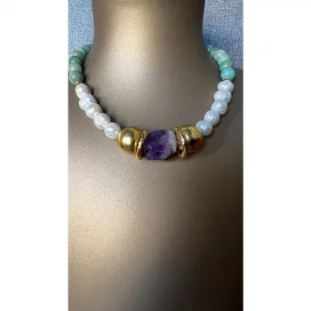 Amazonit Ametist İnci Kolye