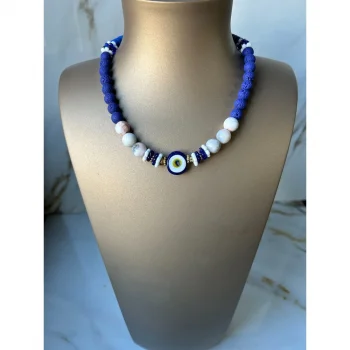 Akik Lav Cam Nazar Boncuklu Kolye