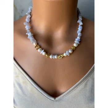 Mavi Kuvars İnci Şans Aparatlı Kolye