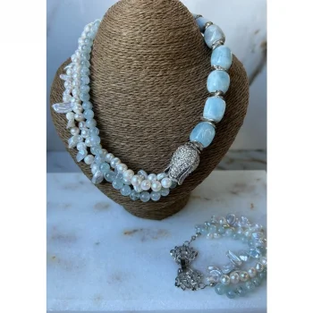 İnci Aquamarine Kolye ve Bileklik Set